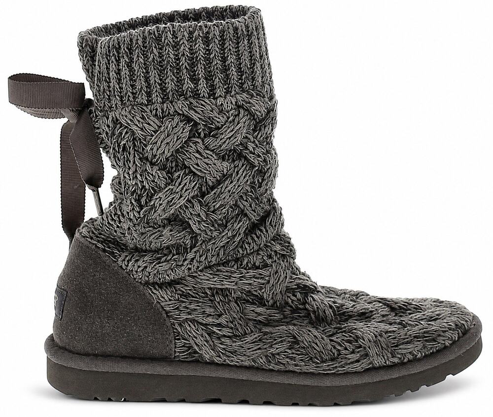 UGG Australia Women’s 7 Gray Cable Knit Sweater Boots Cozy Winter Boho Slippers